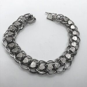 VTG Sterling Woven Link Heart Accent Charm Bracelet Slide Lock Clasp 7.5”